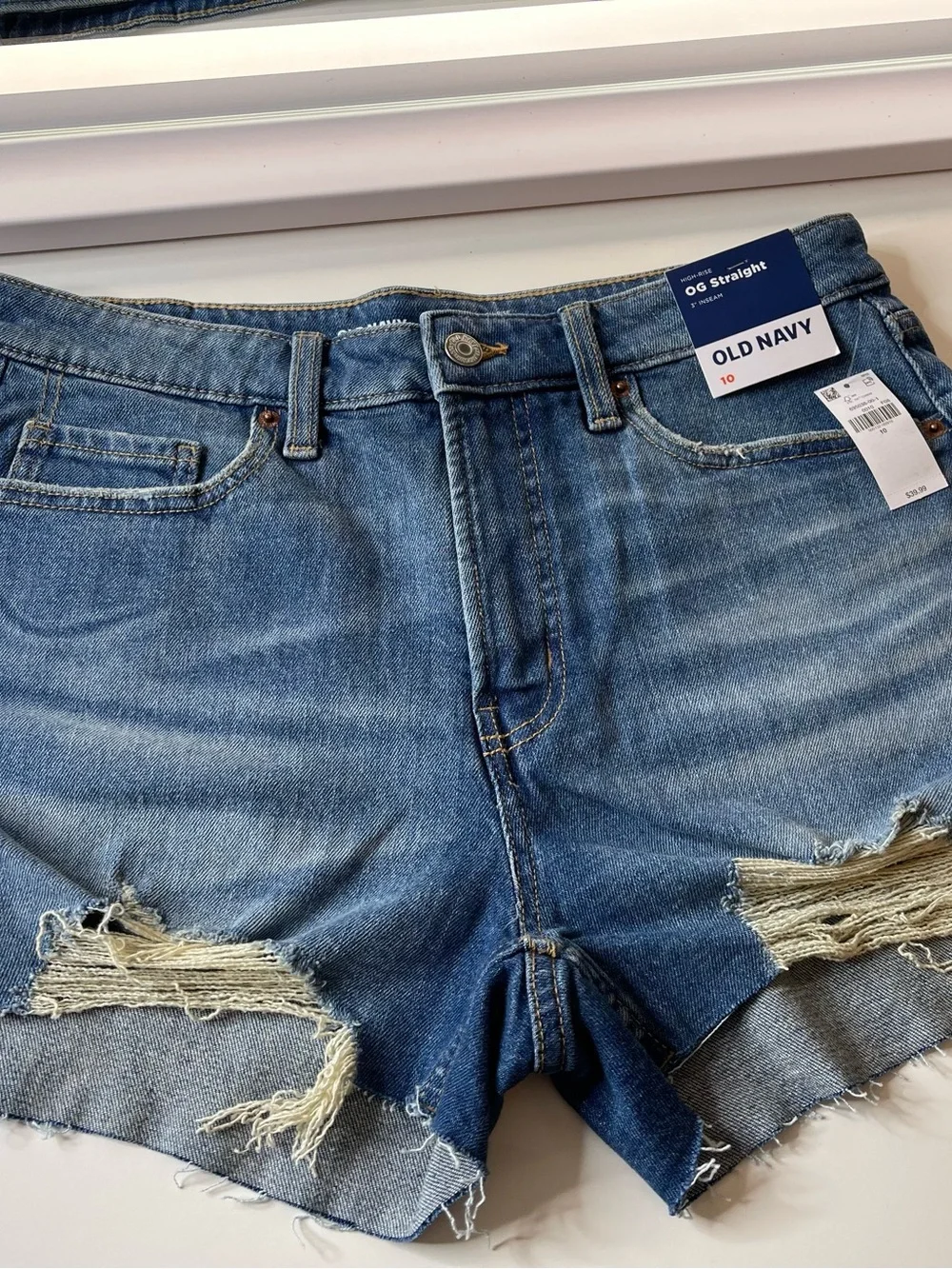 2 Old Navy OG straight Jean shorts, Dark Blue and Light Blue Wash - Picture 4 of 5